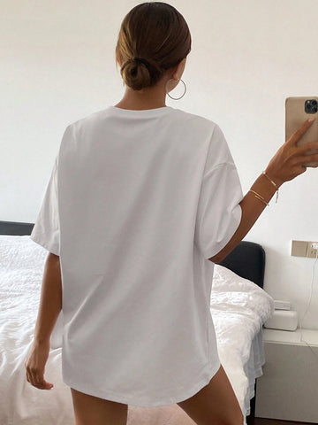 Women's Round Neck T-Shirt With Printed Design And Front Tie, Daily Casual Stylish Women's Round Neck T-Shirt With Printed Design And Front Tie, Daily Casual Stylish