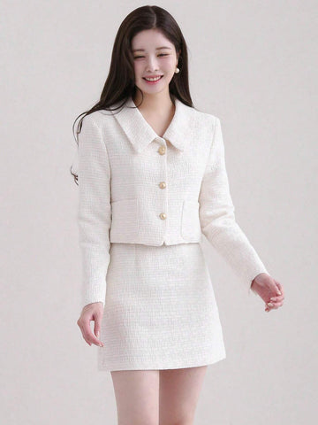 DAZY Women's Self-Tie Bowknot Long Sleeve Jacket And Skirt Set DAZY Women's Self-Tie Bowknot Long Sleeve Jacket And Skirt Set