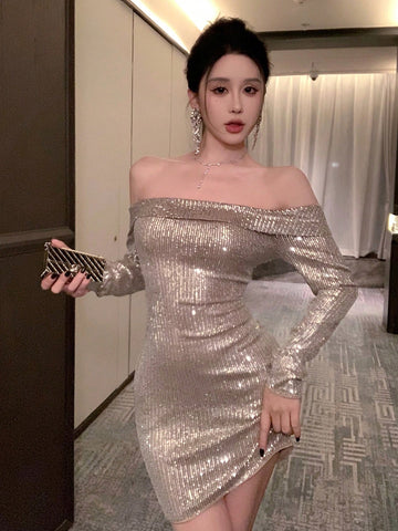 DAZY Women's Sequin Off Shoulder Short Party Dress DAZY Women's Sequin Off Shoulder Short Party Dress