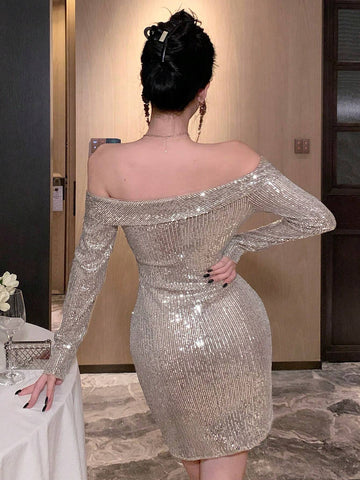 DAZY Women's Sequin Off Shoulder Short Party Dress DAZY Women's Sequin Off Shoulder Short Party Dress