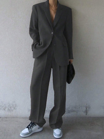 DAZY Women's Solid Color Notched Collar Long Sleeve Casual Suit Jacket & Pants Set, Autumn DAZY Women's Solid Color Notched Collar Long Sleeve Casual Suit Jacket & Pants Set, Autumn