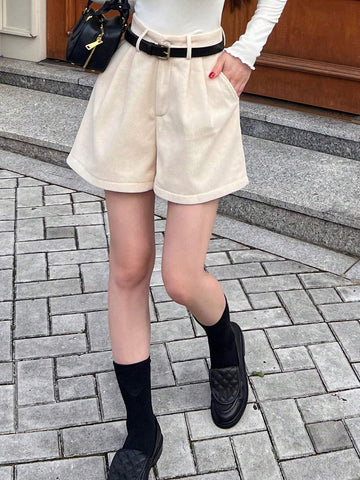 DAZY Women's Solid Color Simple Fleece-Lined Shorts, Casual Everyday Wear DAZY Women's Solid Color Simple Fleece-Lined Shorts, Casual Everyday Wear