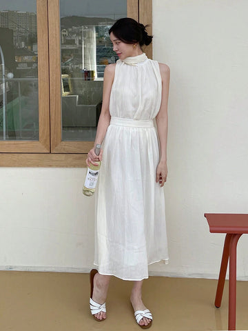 DAZY Women's Summer Elegant Stand Collar Sleeveless Blouse And Skirt Set DAZY Women's Summer Elegant Stand Collar Sleeveless Blouse And Skirt Set