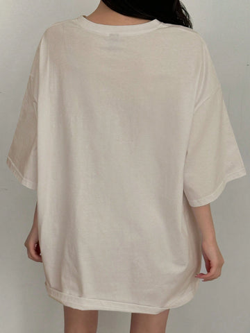 DAZY Women's Summer Loose Fit Casual T-Shirt With Round Neck, Drop Shoulder Sleeves And Slogan Print DAZY Women's Summer Loose Fit Casual T-Shirt With Round Neck, Drop Shoulder Sleeves And Slogan Print