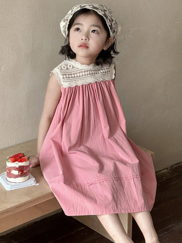 DAZY Young Girl Contrast Lace Sleeveless Round Neck Dress DAZY Young Girl Contrast Lace Sleeveless Round Neck Dress