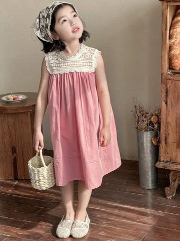 DAZY Young Girl Contrast Lace Sleeveless Round Neck Dress DAZY Young Girl Contrast Lace Sleeveless Round Neck Dress