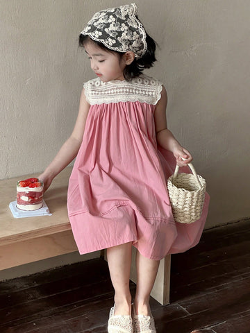 DAZY Young Girl Contrast Lace Sleeveless Round Neck Dress DAZY Young Girl Contrast Lace Sleeveless Round Neck Dress