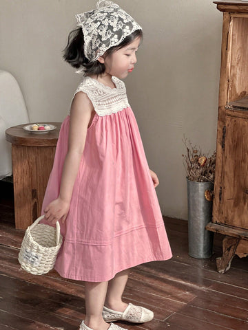 DAZY Young Girl Contrast Lace Sleeveless Round Neck Dress DAZY Young Girl Contrast Lace Sleeveless Round Neck Dress