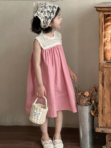 DAZY Young Girl Contrast Lace Sleeveless Round Neck Dress DAZY Young Girl Contrast Lace Sleeveless Round Neck Dress