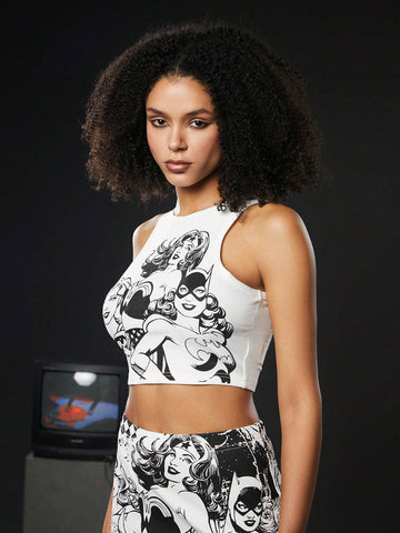 Cartoon Figure Graphic Crop Tank Top & Skirt Set Cartoon Figure Graphic Crop Tank Top & Skirt Set