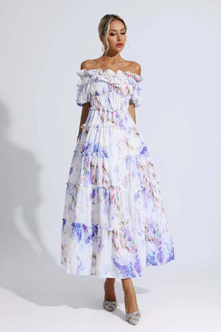 Danielle Purple Floral Ruched Maxi Dress Danielle Purple Floral Ruched Maxi Dress