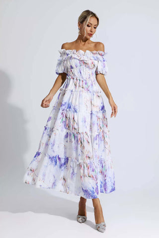 Danielle Purple Floral Ruched Maxi Dress Danielle Purple Floral Ruched Maxi Dress