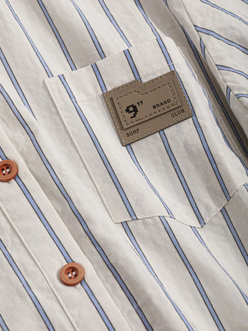 Striped Print Patched Detail Shirt Striped Print Patched Detail Shirt