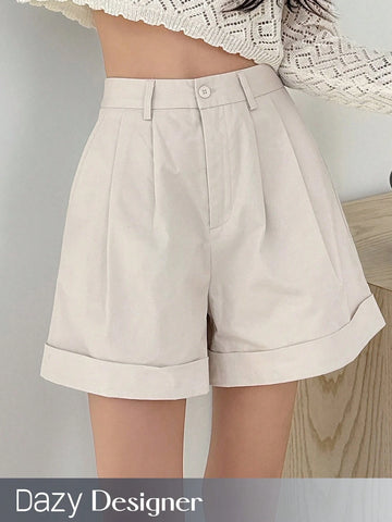 Dazy Designer Ladies' Tailored White Shorts With Flipped Hem Detail Dazy Designer Ladies' Tailored White Shorts With Flipped Hem Detail