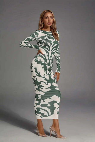 Delilah Green Open-back Printed Maxi Dress Delilah Green Open-back Printed Maxi Dress