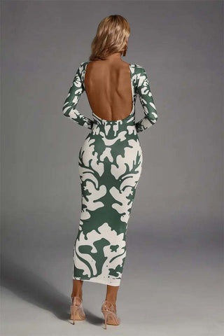 Delilah Green Open-back Printed Maxi Dress Delilah Green Open-back Printed Maxi Dress