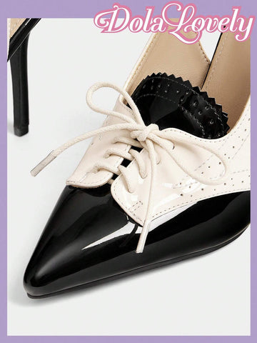 Retro Sweet Lolita Style Contrast Color Lace Up Decorated Women Retro Sweet Lolita Style Contrast Color Lace Up Decorated Women