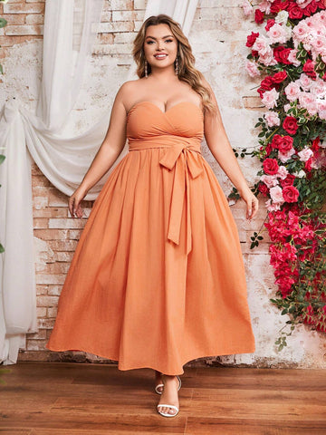 Double Crazy Plus Size Women's Solid Color Strapless Evening Party Dress Double Crazy Plus Size Women's Solid Color Strapless Evening Party Dress