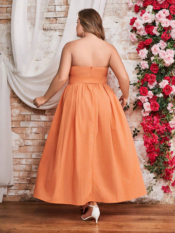 Double Crazy Plus Size Women's Solid Color Strapless Evening Party Dress Double Crazy Plus Size Women's Solid Color Strapless Evening Party Dress