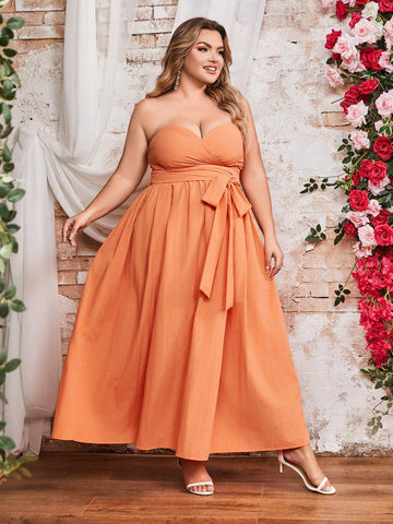 Double Crazy Plus Size Women's Solid Color Strapless Evening Party Dress Double Crazy Plus Size Women's Solid Color Strapless Evening Party Dress