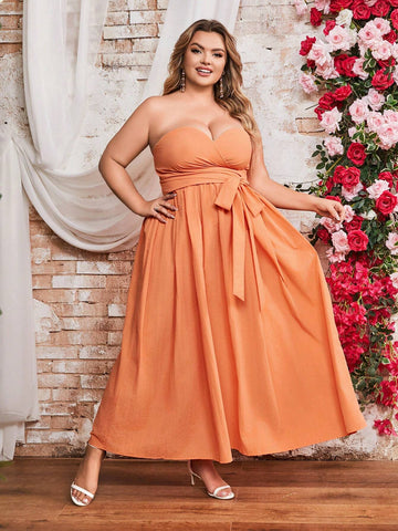 Double Crazy Plus Size Women's Solid Color Strapless Evening Party Dress Double Crazy Plus Size Women's Solid Color Strapless Evening Party Dress