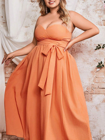 Double Crazy Plus Size Women's Solid Color Strapless Evening Party Dress Double Crazy Plus Size Women's Solid Color Strapless Evening Party Dress