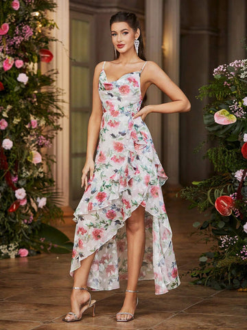 Double Crazy Women V-Neck Printed Vacation Dress With Ruffle Hem Spaghetti Straps Double Crazy Women V-Neck Printed Vacation Dress With Ruffle Hem Spaghetti Straps