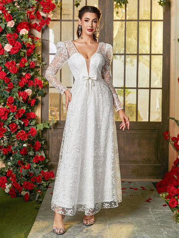 Double Crazy Women's Floral Mesh Puff Long Sleeve Evening Party Dress Double Crazy Women's Floral Mesh Puff Long Sleeve Evening Party Dress