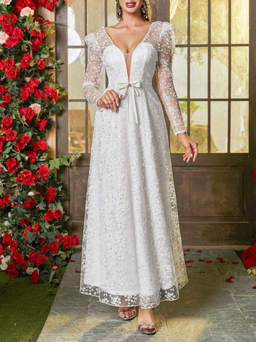 Double Crazy Women's Floral Mesh Puff Long Sleeve Evening Party Dress Double Crazy Women's Floral Mesh Puff Long Sleeve Evening Party Dress