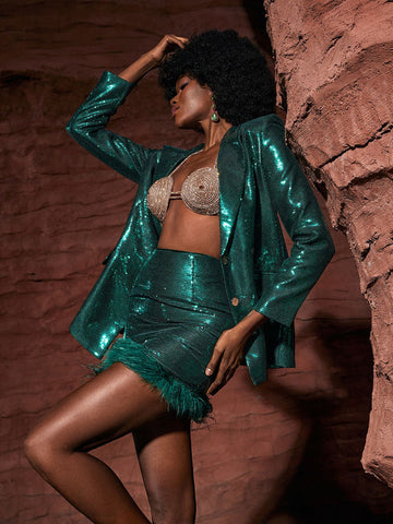 Dovie Patchwork Sequin Blazer Set Dovie Patchwork Sequin Blazer Set