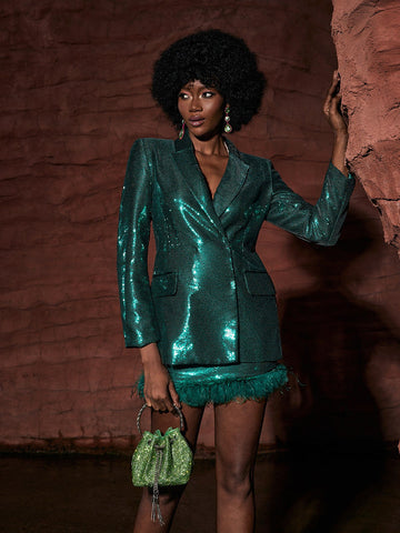 Dovie Patchwork Sequin Blazer Set Dovie Patchwork Sequin Blazer Set