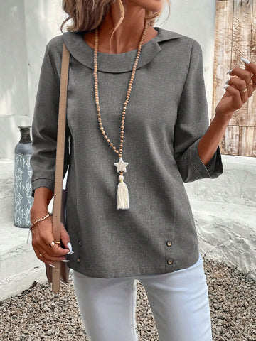 EMERY ROSE 1pc Women Simple Solid Color Long Sleeve Linen Casual Shirt EMERY ROSE 1pc Women Simple Solid Color Long Sleeve Linen Casual Shirt