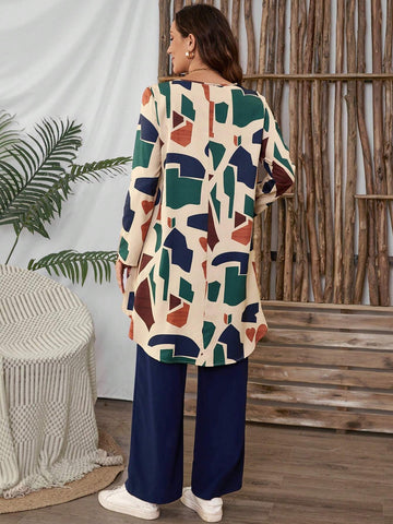 EMERY ROSE 2pcs Women's Asymmetrical Hem Long Sleeve Top And Loose Palazzo Pants Set Women Fall Sets EMERY ROSE 2pcs Women's Asymmetrical Hem Long Sleeve Top And Loose Palazzo Pants Set Women Fall Sets