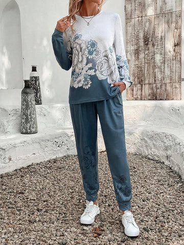 EMERY ROSE 2pcs Women Casual T-Shirt And Ankle Length Pants Set EMERY ROSE 2pcs Women Casual T-Shirt And Ankle Length Pants Set