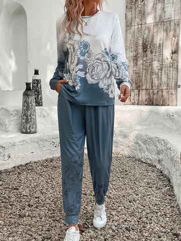 EMERY ROSE 2pcs Women Casual T-Shirt And Ankle Length Pants Set EMERY ROSE 2pcs Women Casual T-Shirt And Ankle Length Pants Set