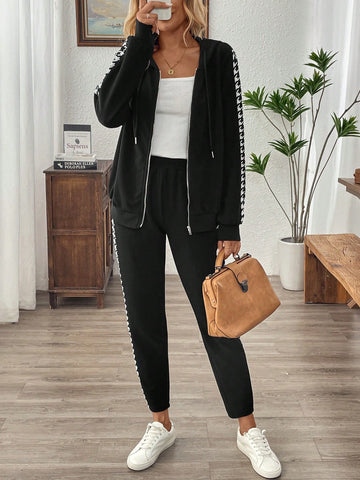 EMERY ROSE 2pcs Women Set: Solid Color Zipper Front Long Sleeve Top And Pants Two Piece Set Women Conjunto De Dos Piezas 2 Piece Outfit Sets For Women EMERY ROSE 2pcs Women Set: Solid Color Zipper Front Long Sleeve Top And Pants Two Piece Set Women Conjunto De Dos Piezas 2 Piece Outfit Sets For Women