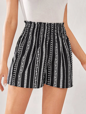 EMERY ROSE Allover Print Shirred Frill Trim Shorts EMERY ROSE Allover Print Shirred Frill Trim Shorts