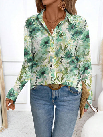 EMERY ROSE Casual Floral Print Loose Chiffon Blouse Shirt For Women, Suitable For Spring/Autumn EMERY ROSE Casual Floral Print Loose Chiffon Blouse Shirt For Women, Suitable For Spring/Autumn