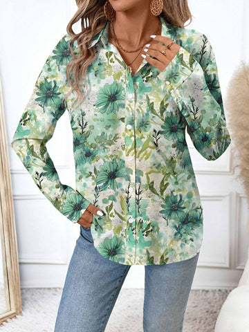 EMERY ROSE Casual Floral Print Loose Chiffon Blouse Shirt For Women, Suitable For Spring/Autumn EMERY ROSE Casual Floral Print Loose Chiffon Blouse Shirt For Women, Suitable For Spring/Autumn