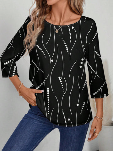 EMERY ROSE Casual Simple Striped Pattern Loose Crew Neck Ladies Blouse Suitable For Summer EMERY ROSE Casual Simple Striped Pattern Loose Crew Neck Ladies Blouse Suitable For Summer