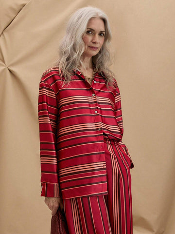 EMERY ROSE Casual Women's Striped Color Block Long Sleeve Shirt EMERY ROSE Casual Women's Striped Color Block Long Sleeve Shirt