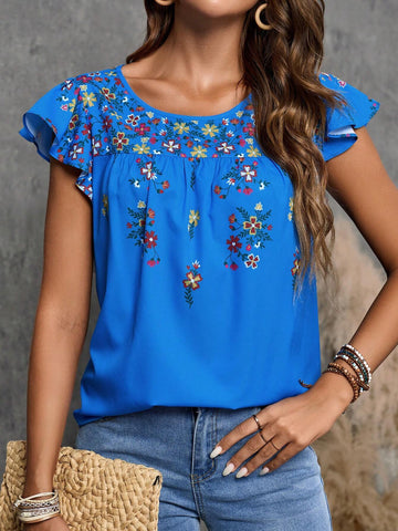 EMERY ROSE Floral Embroidery Butterfly Sleeve Blouse EMERY ROSE Floral Embroidery Butterfly Sleeve Blouse