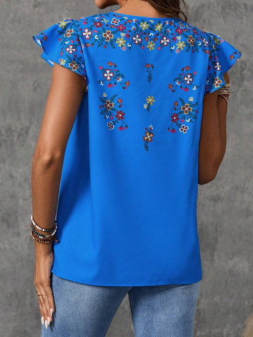 EMERY ROSE Floral Embroidery Butterfly Sleeve Blouse EMERY ROSE Floral Embroidery Butterfly Sleeve Blouse