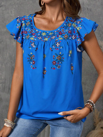 EMERY ROSE Floral Embroidery Butterfly Sleeve Blouse EMERY ROSE Floral Embroidery Butterfly Sleeve Blouse