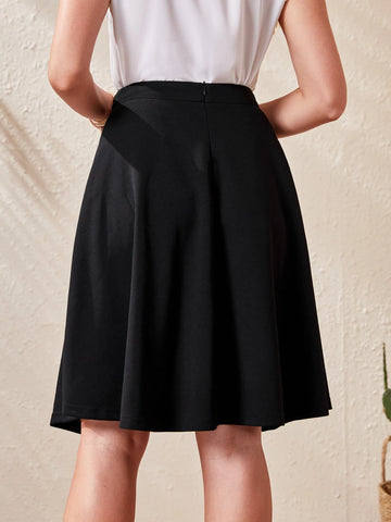 EMERY ROSE High Waist Button Detail Flare Skirt EMERY ROSE High Waist Button Detail Flare Skirt