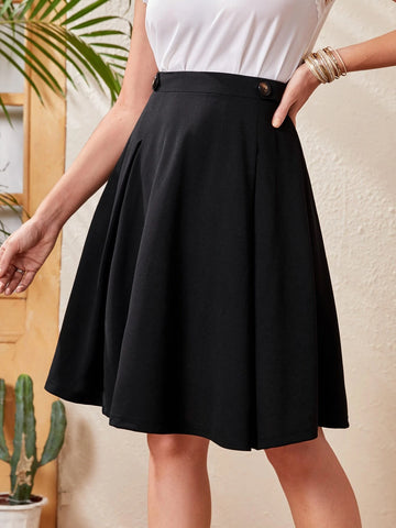 EMERY ROSE High Waist Button Detail Flare Skirt EMERY ROSE High Waist Button Detail Flare Skirt
