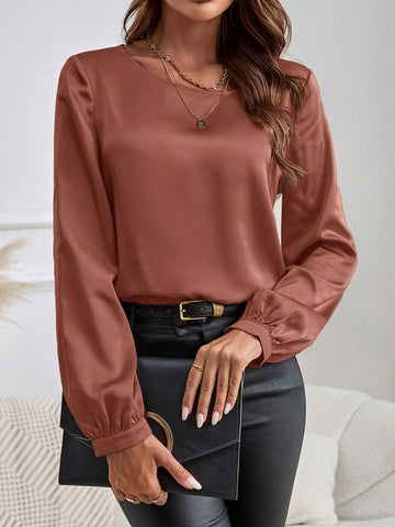 EMERY ROSE Long Sleeve Shirt,Women's Round-Neck Long-Sleeve Elegant Pink Shirt EMERY ROSE Long Sleeve Shirt,Women's Round-Neck Long-Sleeve Elegant Pink Shirt