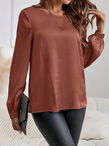 EMERY ROSE Long Sleeve Shirt,Women's Round-Neck Long-Sleeve Elegant Pink Shirt EMERY ROSE Long Sleeve Shirt,Women's Round-Neck Long-Sleeve Elegant Pink Shirt