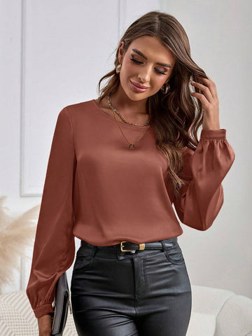 EMERY ROSE Long Sleeve Shirt,Women's Round-Neck Long-Sleeve Elegant Pink Shirt EMERY ROSE Long Sleeve Shirt,Women's Round-Neck Long-Sleeve Elegant Pink Shirt