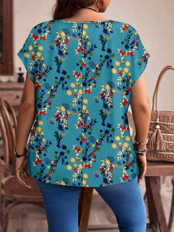 EMERY ROSE Loose Floral Print Round Neck Casual Blouse For Women, Suitable For Summer EMERY ROSE Loose Floral Print Round Neck Casual Blouse For Women, Suitable For Summer